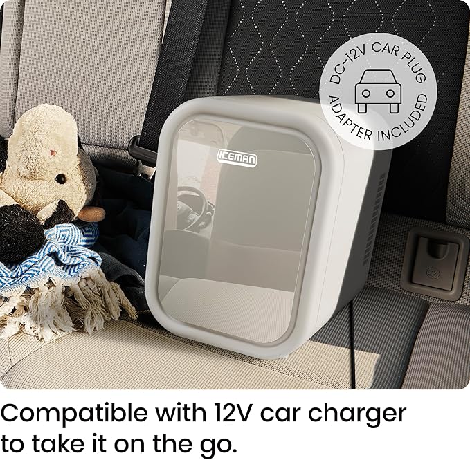 Iceman Portable Mini Fridge – Fits 6 x 12 oz Cans, Cooler and Heater Mini Fridge for Bedroom, Car, Office, Dorm and Skincare, AC/DC Car Plug-Compatible - White