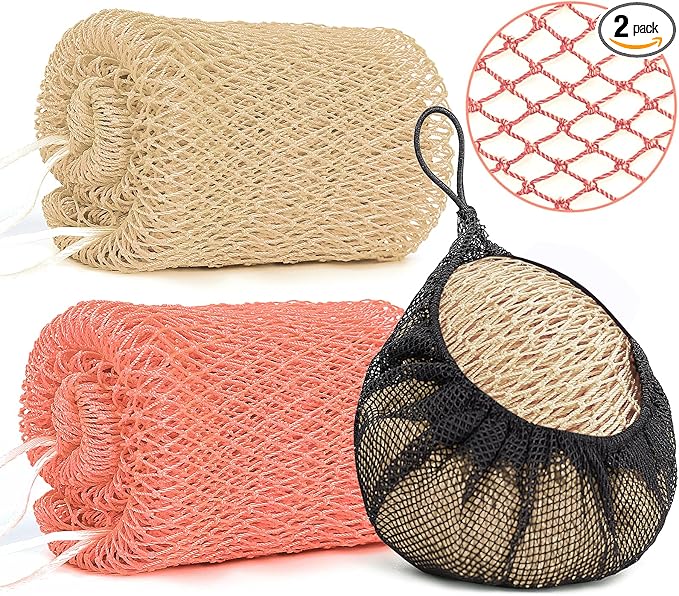 2 Pack African Net Sponge Exfoliating Body Scrubber Bath Sponge for Daily Use (Blush+Champange)