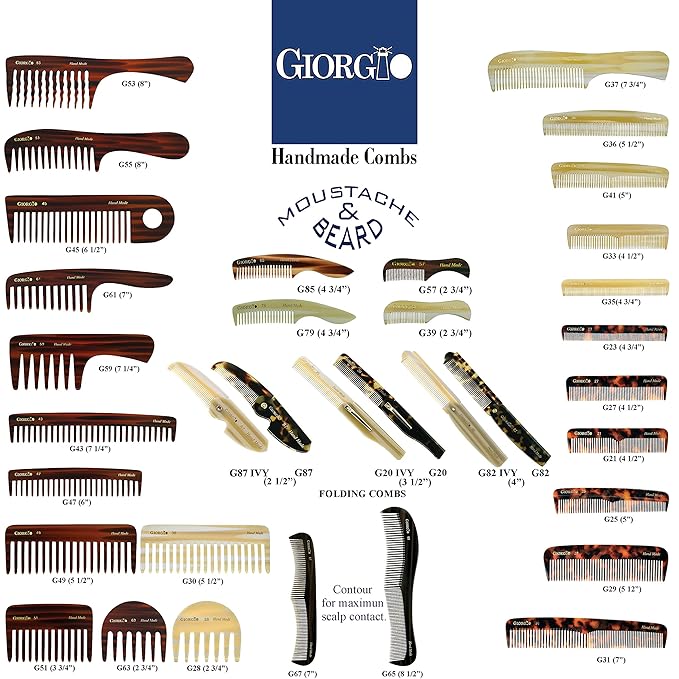 Giorgio G57 Extra Small Men's Fine Tooth Beard and Mustache Comb for Facial Hair Grooming and Styling. Wallet Pocket Comb Beard Comb for Men, Handmade, Saw-Cut and Hand Polished
