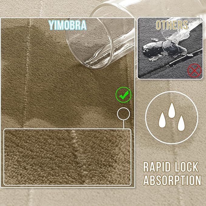 Yimobra U-Shaped Toilet Bath Mat Set 2 Piece - Soft Absorbent Quick Dry Memory Foam Bathroom Rugs, Machine Washable Non Slip Floor Carpet for Tub Shower & Single Sink (17x24 & 24x20, Pale Khaki)