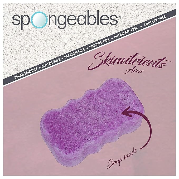 Spongeables Body Wash in a 20+ Wash Sponge, Acai Berry, 3 Count