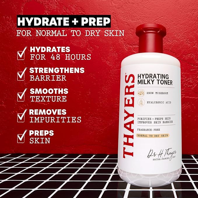 THAYERS Milky Face Toner Skin Care with Snow Mushroom Tremella and Hyaluronic Acid, Natural Gentle Facial Toner, for Dry and Sensitive Skin, 355mL