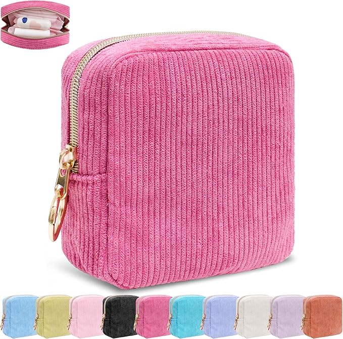 Period Bag for Girls, Corduroy Sanitary Napkin Storage Bag, Period Pouch & Tampon Holder, Feminine Care Organizer（Rose Red）