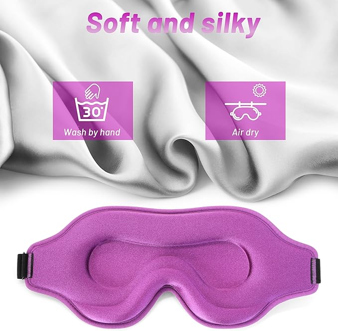 Sleep Eye Mask for Men Women, Lash Extensions 3D Sleeping Mask, Travel Blackout Night Blindfold Eye Shade Cover with Adjustable Strap (Purple-3D)