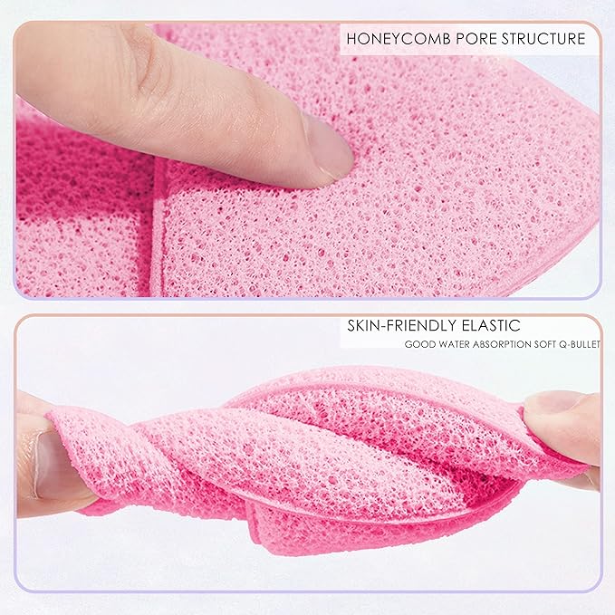2 Pack Facial Sponges, Gentle Face Scrubber Exfoliator, Reusable Cleansing Puff for Exfoliating, Makeup Removal & Daily Face Wash (Pink)