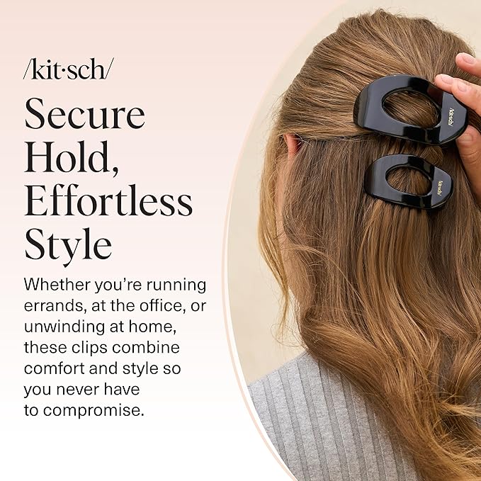 Kitsch Medium Flat Claw Clips for Women - Stylish Flat Hair Clips, Strong Hold for Thick & Fine Hair | Non-Slip for Secure, Comfortable All-Day Wear | Ideal Gifts for Women - Black