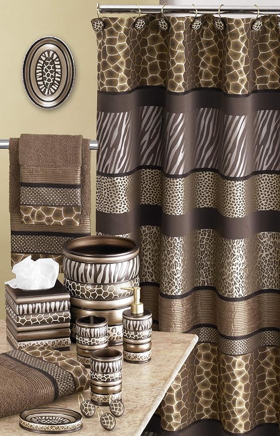 Zahari Home 13pc Safari Stripes Bathroom Shower Curtain Set Animal Print Shower Curtain & 12 Shower Curtain Hooks Luxury Southwest Shower Curtain Unique Design Rustic Shower Curtain Set