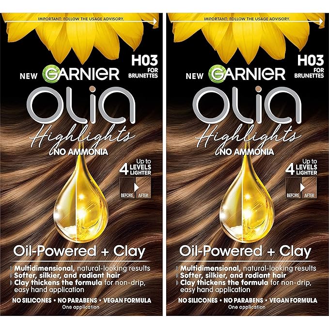 Garnier Hair Color Olia Ammonia-Free Permanent Hair Dye, H03 Highlights for Brunettes, 2 Count (Packaging May Vary)