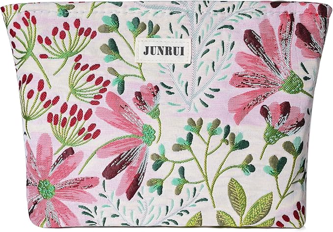 Makeup Bag Small Cute Cosmetic Bags for Women，Floral Travel Toiletry Bag for Purse, Large Canvas Cosmetic Pouch Makeup Organizer Tool Pouch with Zipper（Colorful Plant）