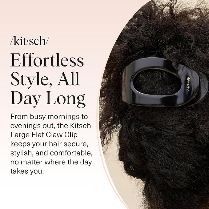 Kitsch Large Flat Claw Clips for Women - Stylish Flat Hair Clips, Strong Hold for Thick & Fine Hair | Non-Slip for Secure, Comfortable All-Day Wear | Ideal Gifts for Women - Black