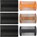 3 Pieces Beard Comb for Men Natural Sandalwood Wooden Mustaches Combs Dual Action Teeth Beard Comb with 3 Pieces Pocket Faux Leather Case for Beards Mustaches(Black, Yellow, Brown)