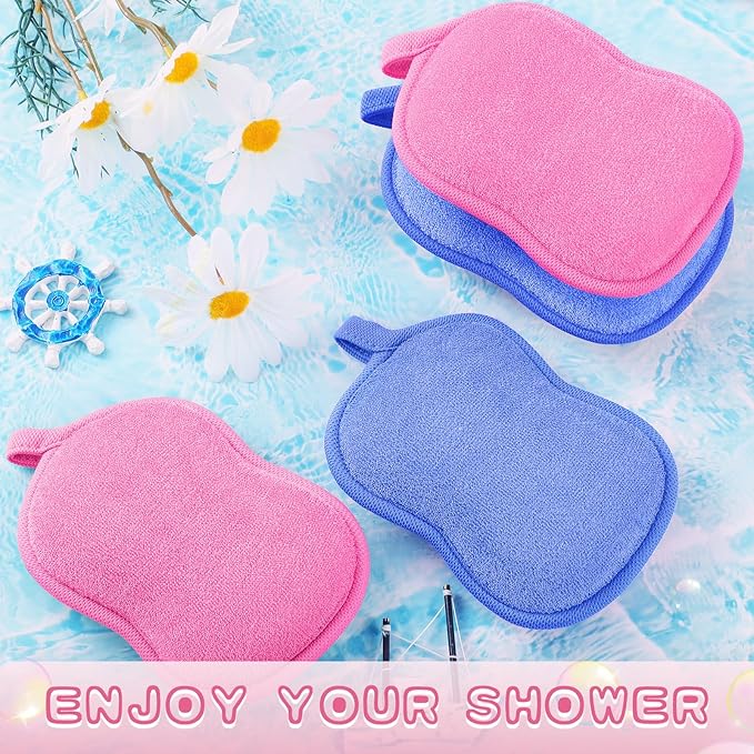 Tatuo 4 Pieces Baby Bath Sponge Cotton Baby Sponge Toddler Soft and Absorbent Loofah for Kids Babies Men Women(Pink,Blue)