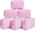 Sanwuta 6 Pcs Seersucker Cosmetic Bags Bulk Seersucker Makeup Bags Stripe Women Pouch Large Preppy Storage Pouch Toiletry Travel Organizer for Wedding Bridesmaid Bride Favor Mom Gift (Pink)
