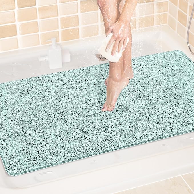LuxStep Shower Mat Bathtub Mat,40x24 inch, Non-Slip Bath Mat with Drain, Quick Drying PVC Loofah Bathmat for Tub,Shower,Bathroom,Green