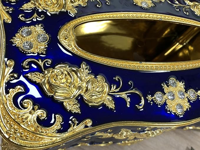 9.45"x5.43"x3.94" Luxurious Rose Tissue Box with Imitation Diamonds, Embossed Flowers, Elegant Tissue Paper Holders for Home Toilet Bath Hotel,Gold Transparent-Blue