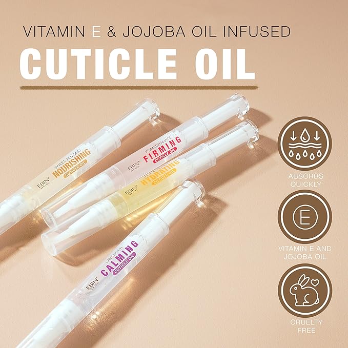 EBIN NEW YORK Cuticle Oil Pen - Nourishing Sweet Almond Infused, Jojoba Oil and Vitamin E Blend to Soften Cuticles and Strengthen Nails, Travel Size