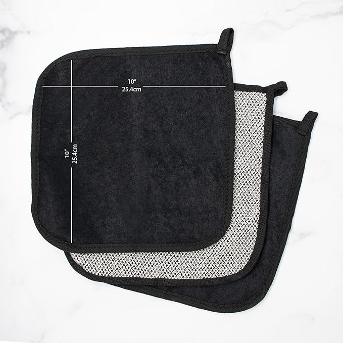 Terry Wash Cloths for Face and Body, Dual-Sided Cleansing and Exfoliating Washcloths, Machine Wash, Black, 3 Count