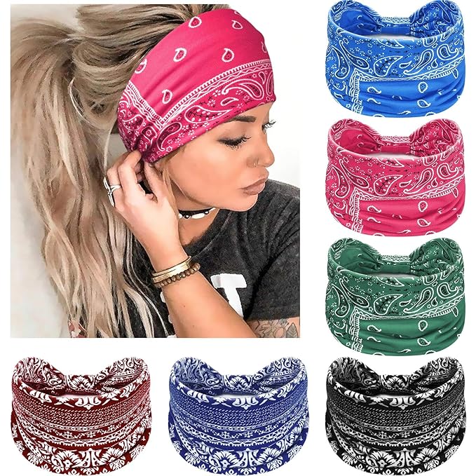 Wide Headbands for Women Knotted No Slip Head Bands Soft Turban Headband Hair Accessories Boho African Solid Color Head Wraps for Women Yoga Workout Pack of 6