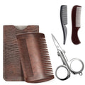 BFWood Mens Beard Comb: Small Travel Beard Set - Grooming Sandalwood Mustache Comb, Mustache Trimming Sissors With Storage Bag