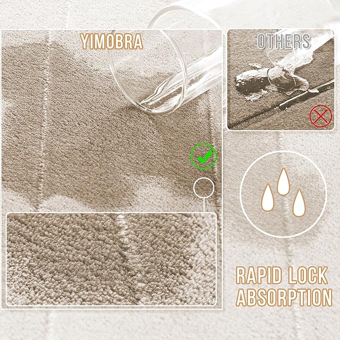 Yimobra Large Bath Mat Set 2 Piece- Super Soft Absorbent Quick Dry Memory Foam Bathroom Rugs, Machine Washable Non Slip Floor Carpet for Tub Shower & Double Vanity (17x24 & 44x24, Beige)