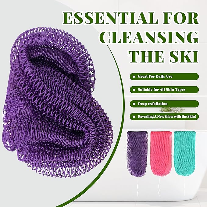 African Net Sponge Authentic, 3 Pieces Exfoliating Scrubber Bath Sponge for All Skin Types, Back Scrubber Loofah Washcloth for Shower, Gentle Exfoliation (Pink,Purple,Seawave)