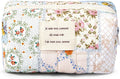 Floral Makeup Bag Pouch - Small Quilted Cosmetic Organizer for Travel Daily, Aesthetic Cottagecore Cotton Toiletry Pencil Purses with Zipper, Portable Gift for Women Girls (Blue Floral-S)