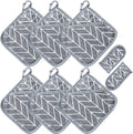 Heat Resistant Potholders Hot Pads-6 Kitchen Pot Holders Set with 2 Pan Hot Handle Holders Trivet for Cooking and Baking,with Recycled Infill Terrycloth Lining(Grey,8 Piece)