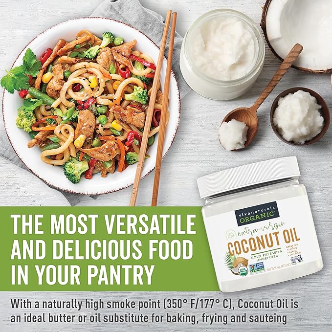 Viva Naturals Organic Coconut Oil, 16 fl oz – Unrefined, Cold-Pressed Extra Virgin Coconut Oil, USDA Organic & Non-GMO, Natural Cooking Oil, Hair Oil & Skin Oil