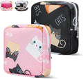 Period Bag Pouch, Canvas Sanitary Napkin Storage Bag for Girls Womens, Portable Sanitary Napkin Period Pad Pouch for Purse, Small Make Up Bags(Cat, Pink)