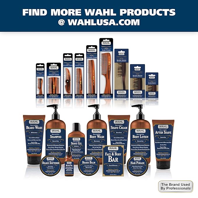 Wahl Beard & Mustache Folding Comb for Men's Grooming - Handcrafted & Hand Cut with Cellulose Acetate - Smooth, Rounded Tapered Teeth - Model 3326