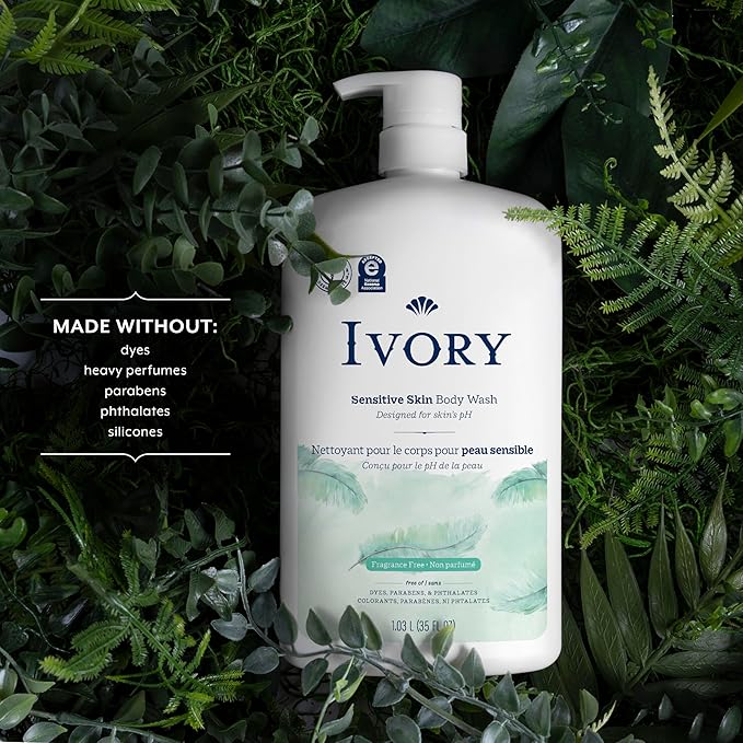 Ivory Body Wash, Designed for the Whole Family, Gentle Formula, Free of Dyes Heavy Perfumes Parabens Phthalates & Silicones, Designed for Skin's pH, Fragnance-Free, 35 oz