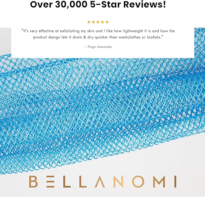 BELLANOMI African Exfoliating Net Sponge, Authentic, Ethically sourced from Nigeria, 45 inches Long, Back Scrubber for Daily use (Baby Blue)