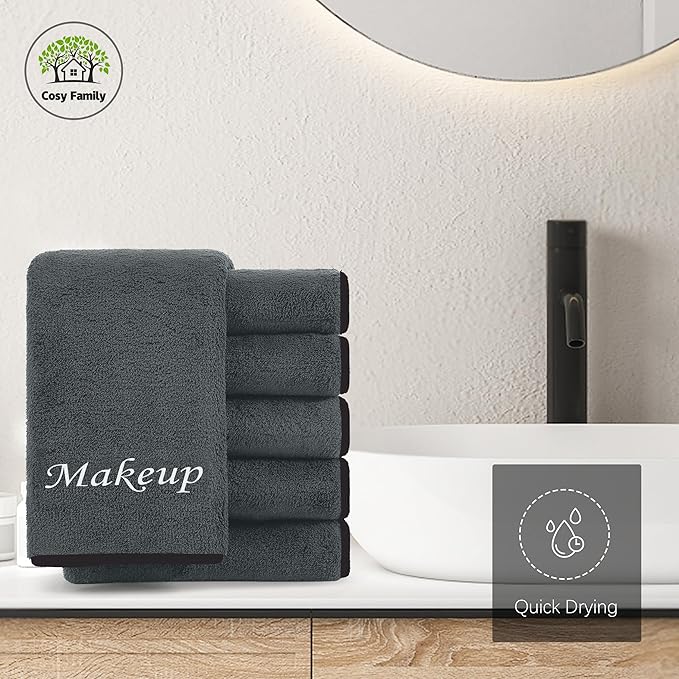 Cosy Family 20 Pack Makeup Remover Wash Cloths - Soft Microfiber Fingertip Facial Cleansing Cloths for Hand and Make Up, 12 x 12 in, Black Grey
