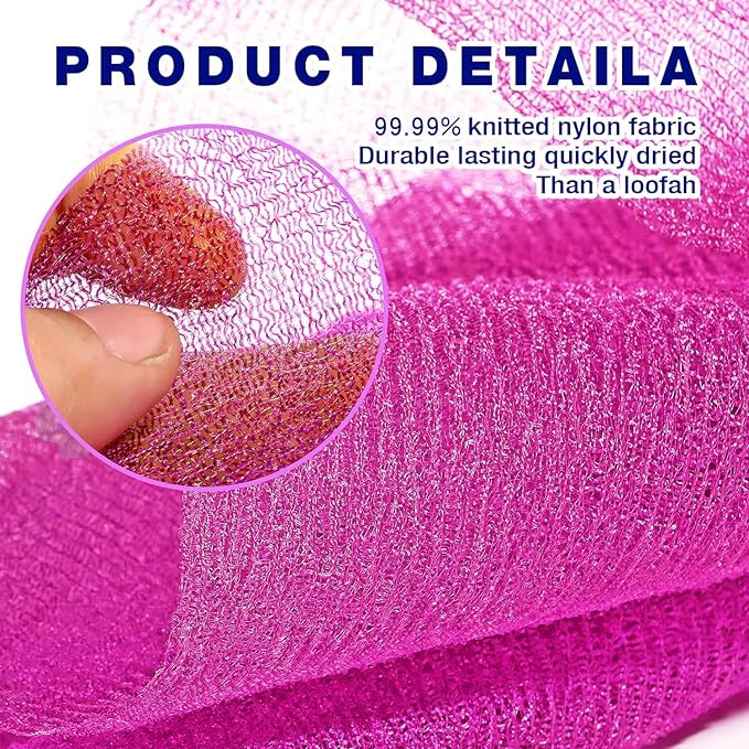 3 Pieces Exfoliating Washcloth Shower Towel African Net Sponge Japanese Wash Cloth Face Exfoliating Sponge Loofah Exfoliating Body Scrubber for Body Exfoliation (Rose Red,White,Green)