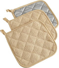 DII Basic Terry Collection Quilted 100% Cotton, Potholder, Pebble, 3 Piece
