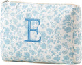 HBselect Initial Quilted Makeup Bag, Cotton Large Travel Makeup Bag, Cute Floral Coquette Make up Bag Cosmetic Bag Toiletry Bag for Women Girls E