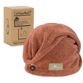 myHomeBody Hair Towel Wrap, Luxury Quick Drying Turban, Ultra Soft Absorbent Charcoal Fiber Cap, with Coconut Shell Button – Cinnamon