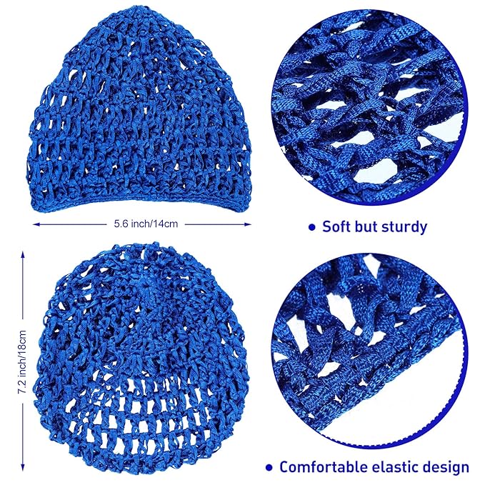 Geyoga 4 Pieces Mesh Crochet Hair Net Rayon Knit Snood Hat Thick Short Women Hairnet Snoods Cover Ornament for Sleeping(Blue)