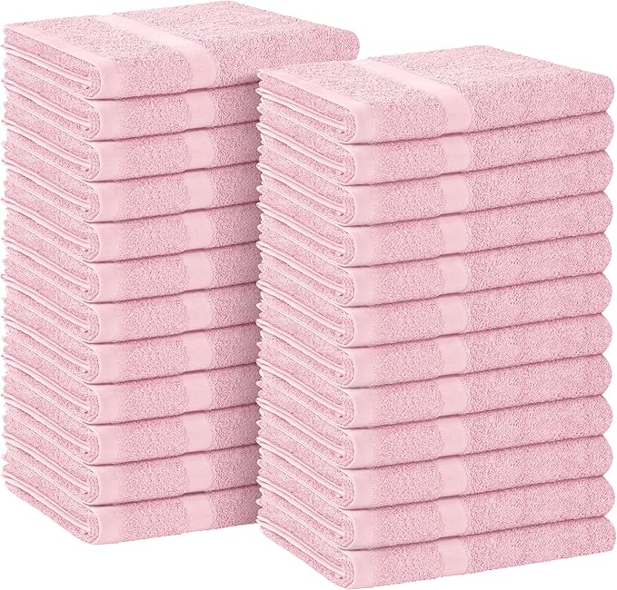 Avalon Towels Salon Towel - Pink Hand Towels Bulk Pack of 24 - 100% Cotton Absorbent Spa, Facial & Gym Towel for Working Out - 16x27 Inches (Not Bleach Proof)