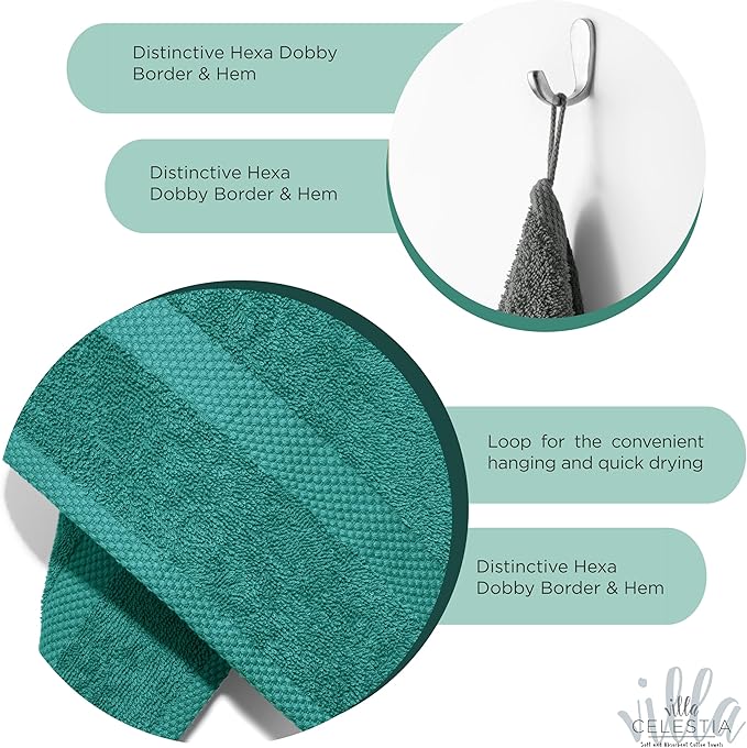 100% Cotton Wash Cloth for face & Body Set of 12, (12 x 12 inches) Sustainable, Soft, Highly Absorbent, Combed Cotton Wash Cloths Pack of 12 for Hotels, Spa, Bathroom, Dorm, Teal