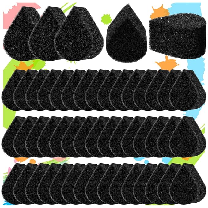 50 Pcs Face Paint Sponges for Kids and Adults Face Painting, Droplet Shaped Facial Makeup Use Paint Sponges, Black Facial Painting Kit Professional for Valentine's Day Gifts, Halloween Make Up Supply