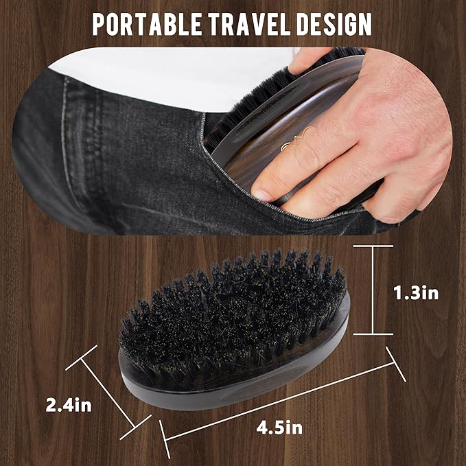 Professional Men's Beard Brush with Boar Bristles - Small Sized Travel Wooden Mustache Brush for Daily Grooming & Styling (Hat)