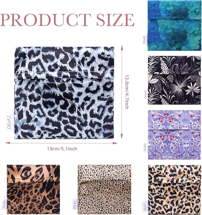DGAZ Sanitary Napkin Storage Bag, Period Bag for Teen Aged Girls, Portable Period Bag for Panty Liners/Menstrual Cup/Small Tampons，Mini Makeup Bag for Purse(Leopard D)