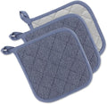 DII Basic Terry Collection Quilted 100% Cotton, Potholder, Stonewash Blue, 3 Piece