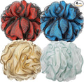 Bath Shower Loofah Sponge 60g Bath Mesh Pouf Shower Ball Body Scrubber Exfoliating Bath Sponge for Women and Men, Set of 4, Flower Red