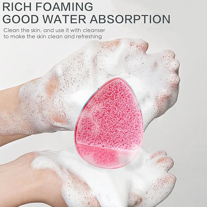 2 Pack Facial Sponges, Gentle Face Scrubber Exfoliator, Reusable Cleansing Puff for Exfoliating, Makeup Removal & Daily Face Wash (Pink)