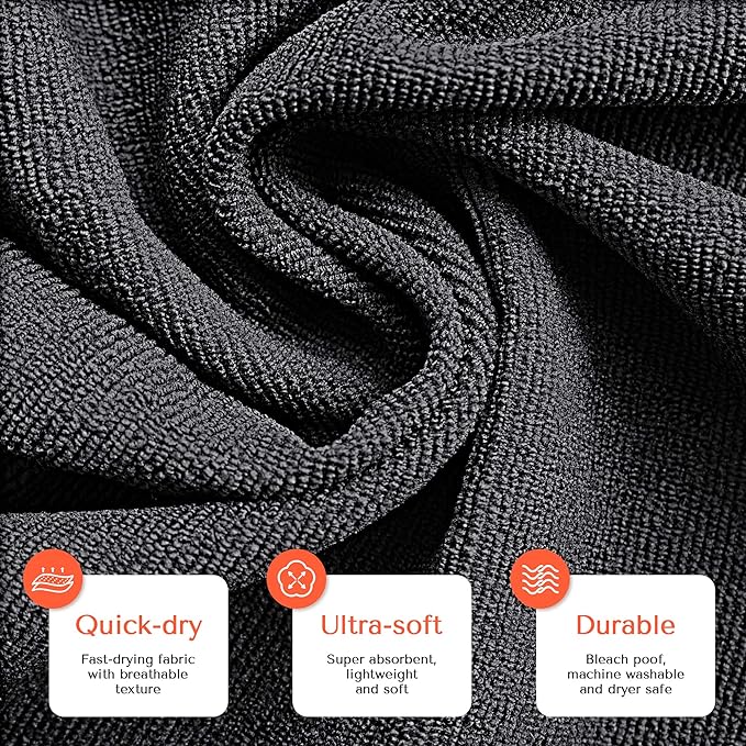 TASALON Microfiber Hair Towel for Salon - 10 Pack - 29 x 16 Inches, Quick Dry and Ultra-Soft Facial Towels with Soft Absorbant - Black