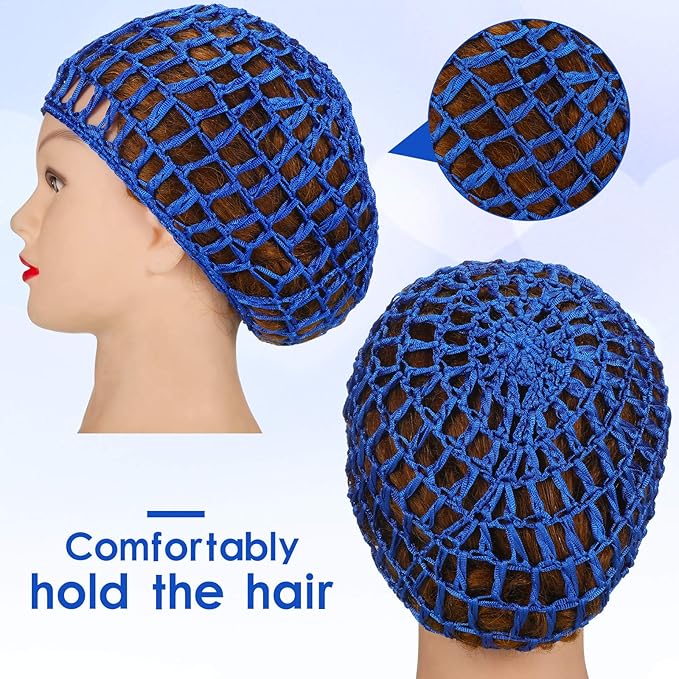Geyoga 4 Pieces Mesh Crochet Hair Net Rayon Knit Snood Hat Thick Short Women Hairnet Snoods Cover Ornament for Sleeping(Blue)