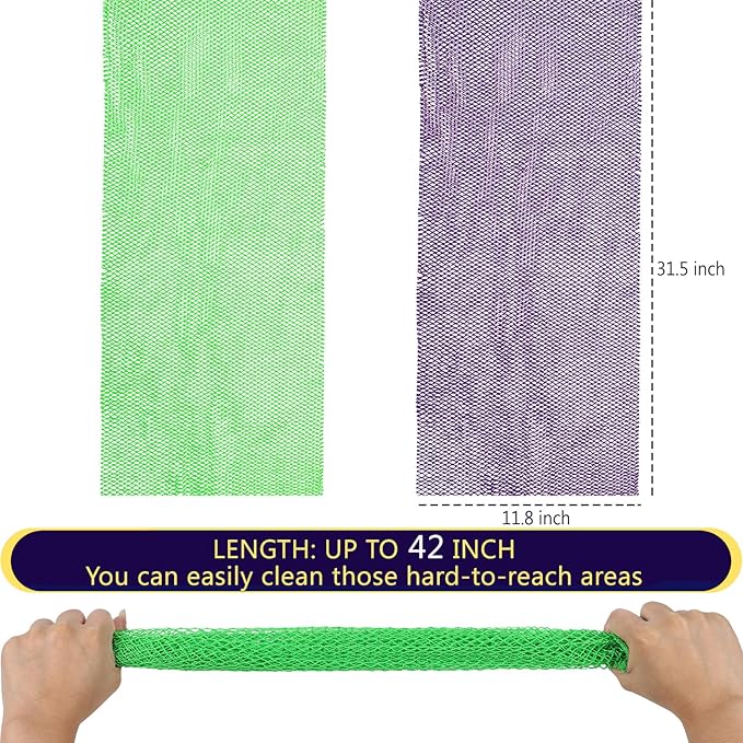 KINGMAS African Net Sponge, Authentic Nylon with Knots, 2 Pieces Exfoliating Body Scrubber Bath Sponge, Back Scrubber Washcloth for Shower, Body Care Bathing (Purple & Green)