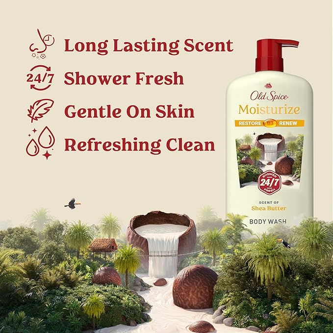 Old Spice Cleansing Body Wash for Men, 24/7 Shower Fresh with Lasting Scent, Restore & Renew, Gentle on Skin, Vitamin B3, Moisturize with Shea Butter Scent, 30 oz (Pack of 4)